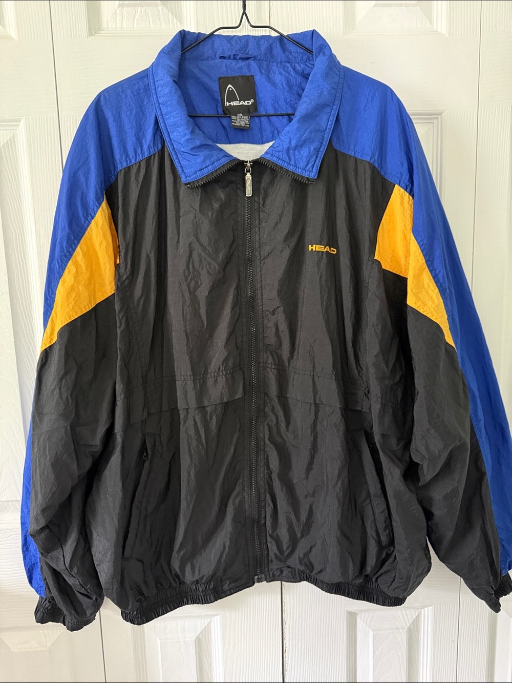 Vintage 90s HEAD Black, Royal Blue & Yellow Men's Windbreaker Jacket Sz XXL